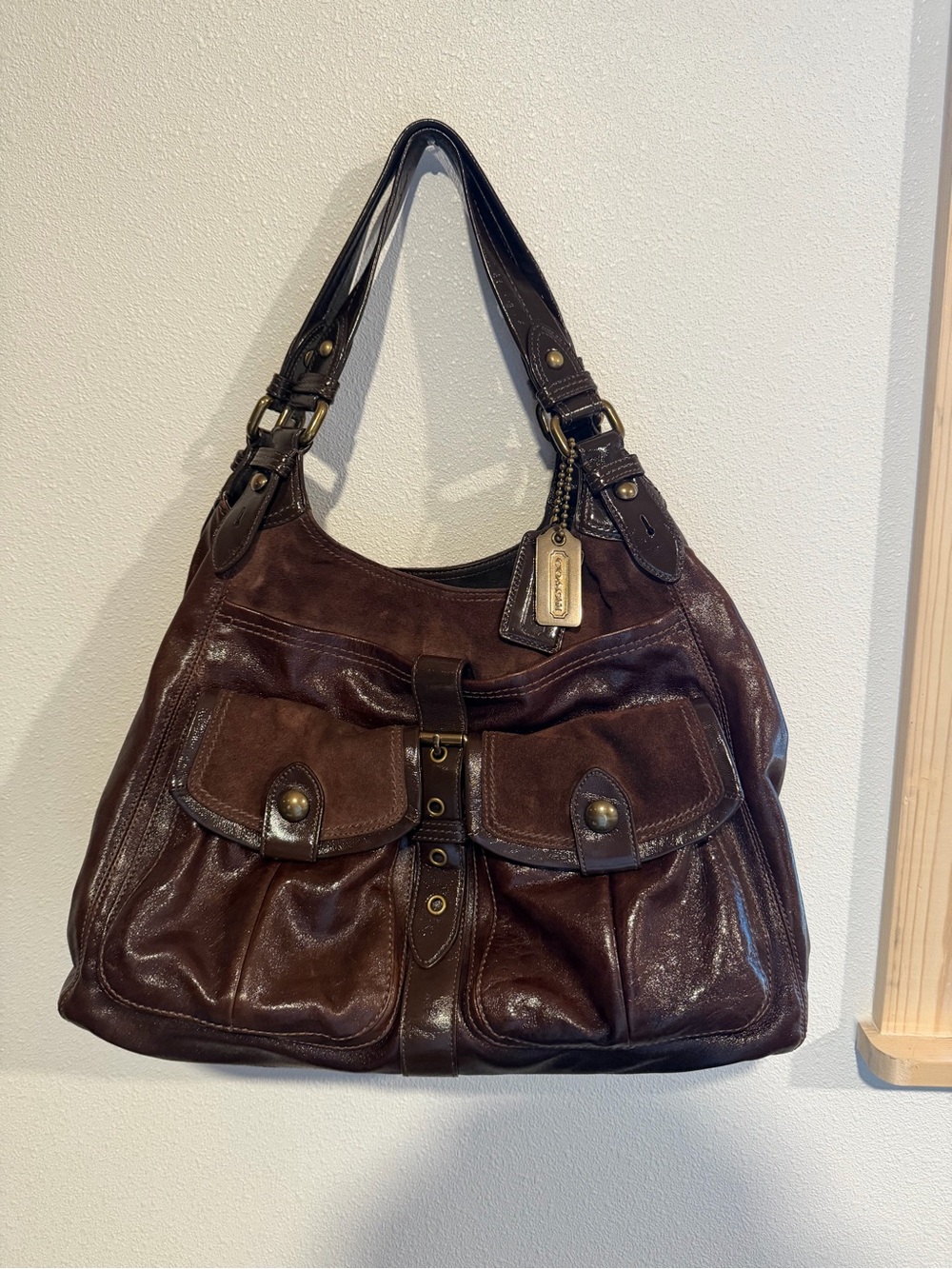 Coach Dark Brown Leather & Suede Shoulder Bag